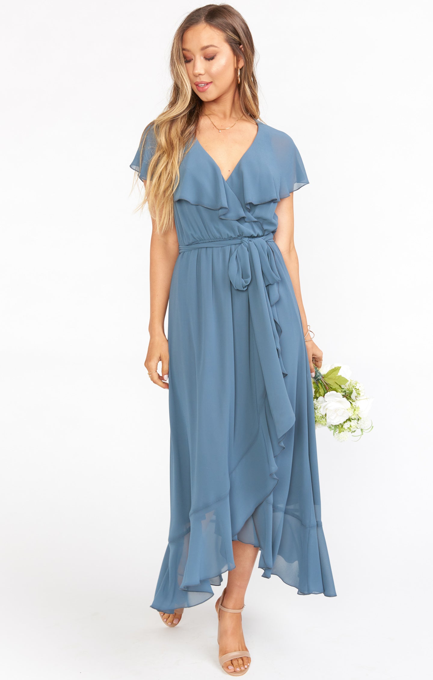 Jess Ruffle Midi Dress ~ Slate Blue ...